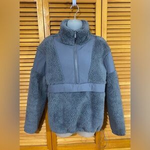 PINK: Fuzzy, teddy jacket in gray